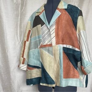 Lafayette 148 New York Layken Abstract-Print Linen Jacket, size L